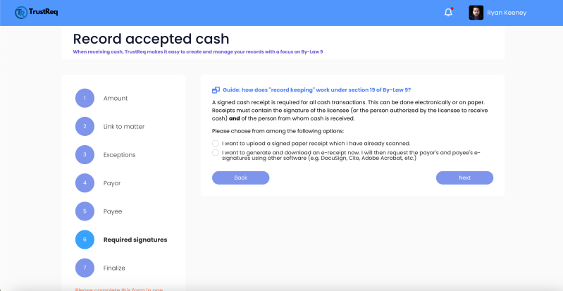 Step 6 - Required signatures for cash receipt