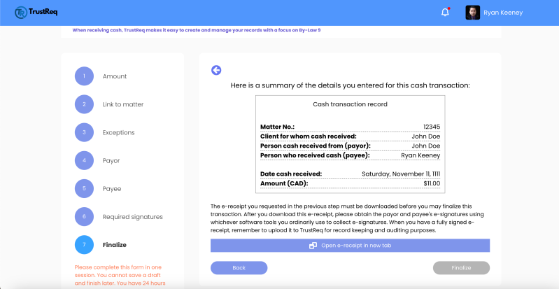 Step 7 - Preview and finalize the cash transaction